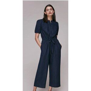 New Whistles Linen Jumpsuit Womens 14 Button Front Dark Denim Blue Jumper